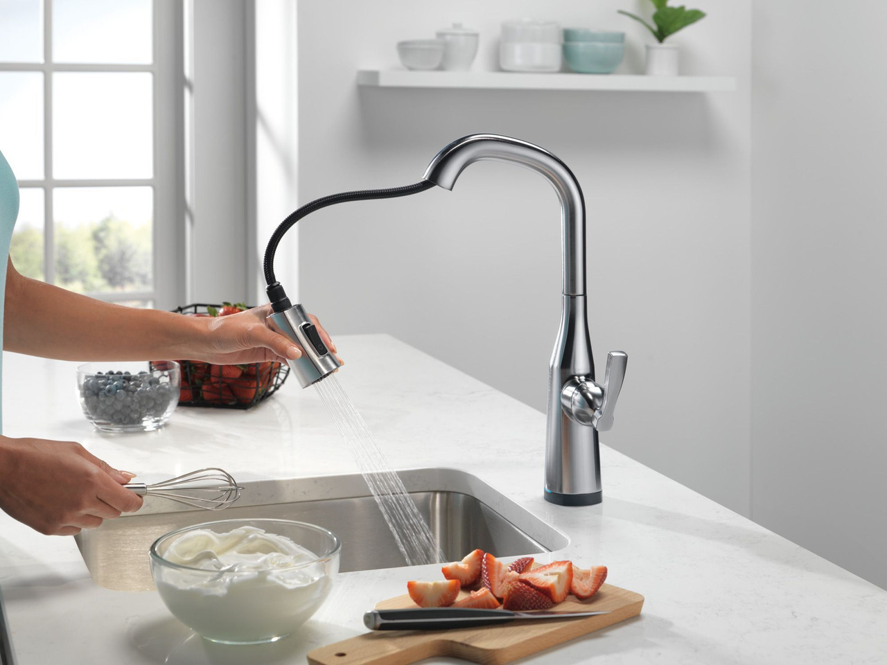9976T-AR-PR-DST Stryke Single Handle Pull Down Bar or Prep Faucet with Touch 2O Technology, Lumicoat Arctic Stainless