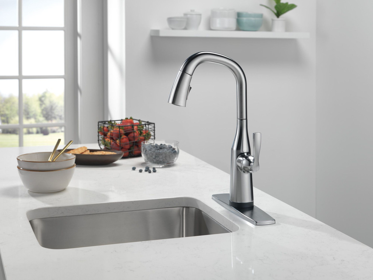 9976T-AR-PR-DST Stryke Single Handle Pull Down Bar or Prep Faucet with Touch 2O Technology, Lumicoat Arctic Stainless