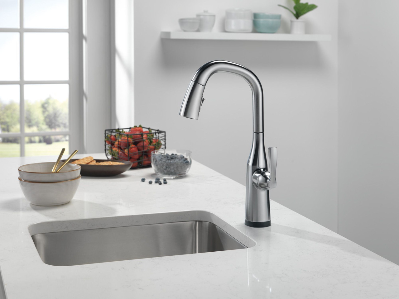 9976T-AR-PR-DST Stryke Single Handle Pull Down Bar or Prep Faucet with Touch 2O Technology, Lumicoat Arctic Stainless