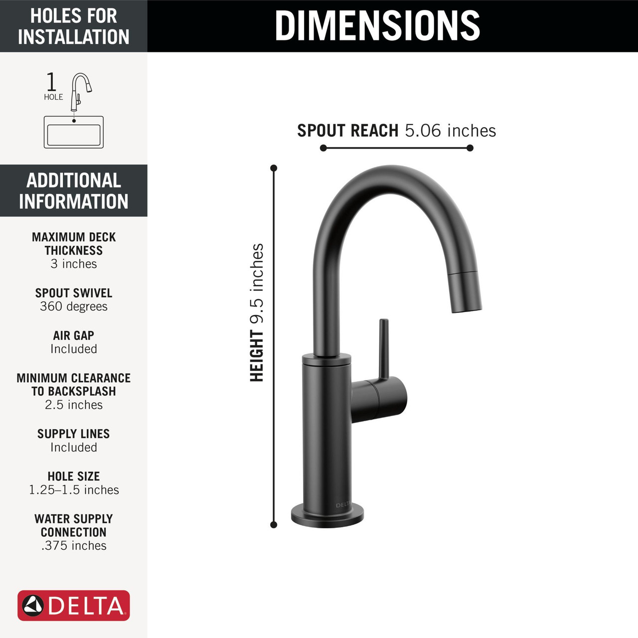 Delta 1930-BL-DST Other Contemporary Round Beverage Faucet, Matte Black