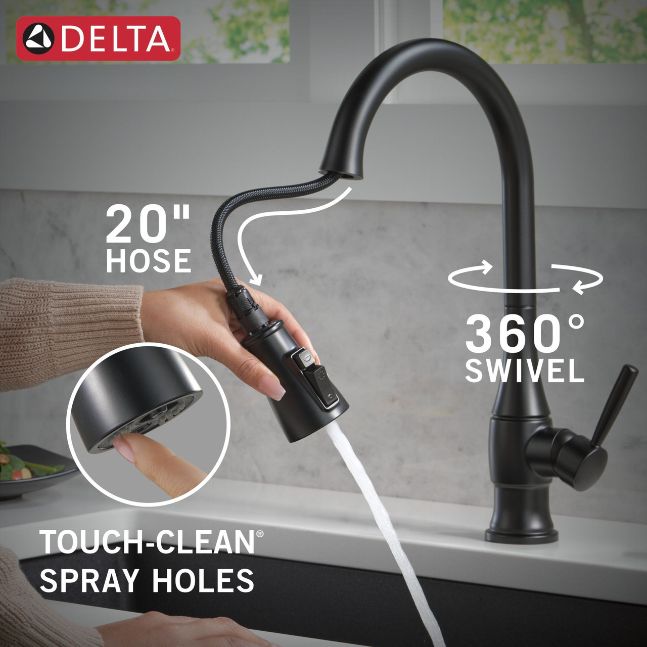 Delta 19831Z-BLSD-DST Hazelwood Single Handle Pull Down Kitchen Faucet with Soap Dispenser and ShieldSpray Technology, Matte Black