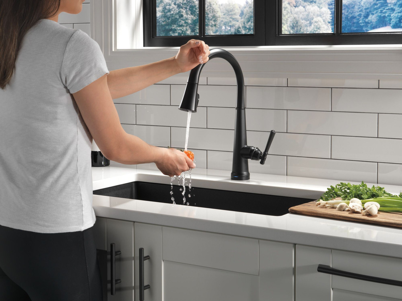 9182T-BL-DST Emmeline Single Handle Pull Down Kitchen Faucet with Touch2O Technology, Matte Black