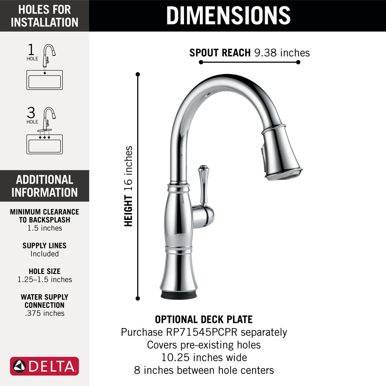 9197T-PR-DST Cassidy Single Handle Pull Down Kitchen Faucet with Touch2O and ShieldSpray Technologies, Lumicoat Chrome