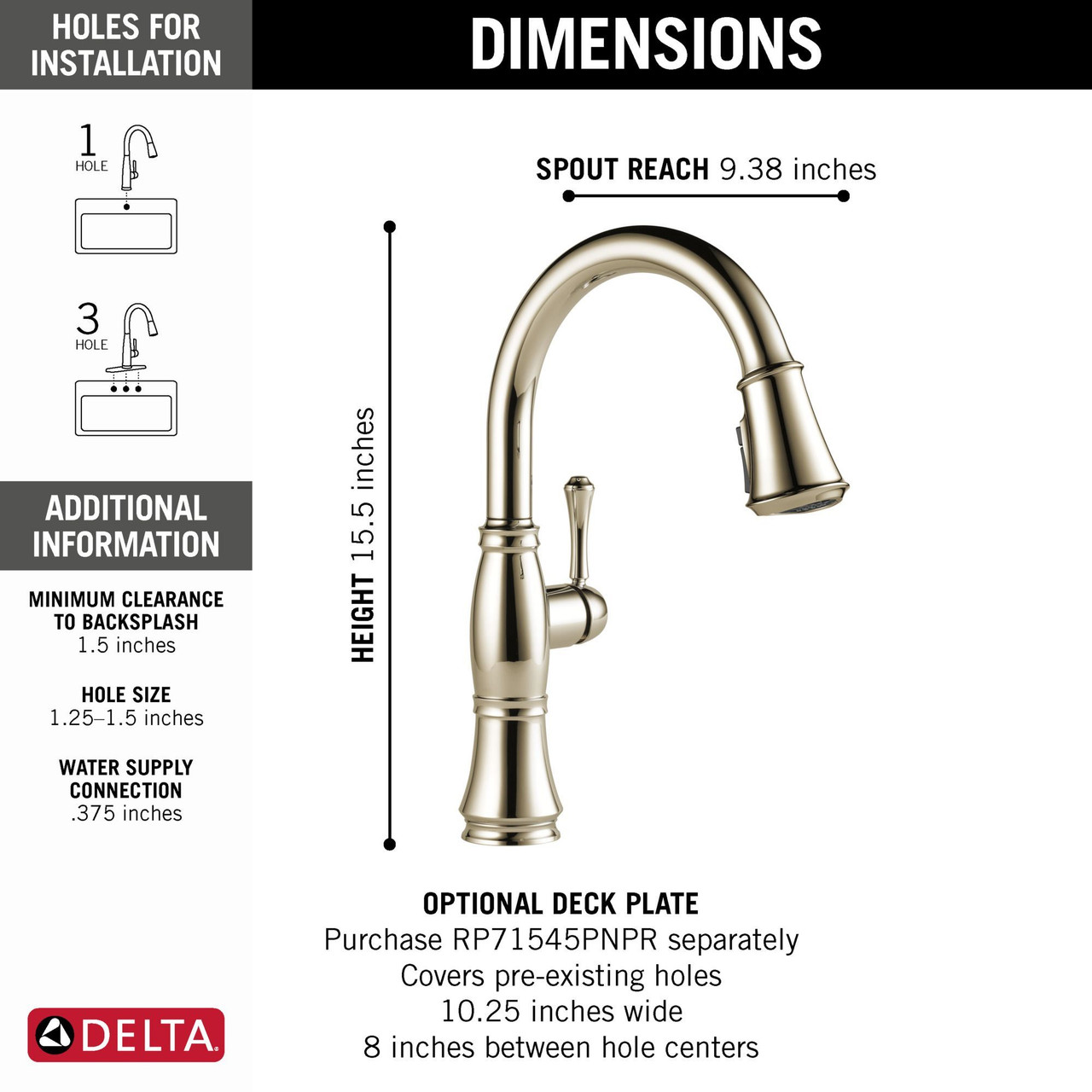 9197-PN-PR-DST Cassidy Single Handle Pull Down Kitchen Faucet, Lumicoat Polished Nickel