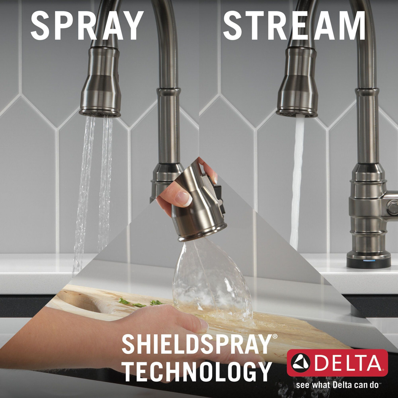 9190T-KS-DST Broderick Single Handle Pull Down Kitchen Faucet with Touch2O Technology, Black Stainless