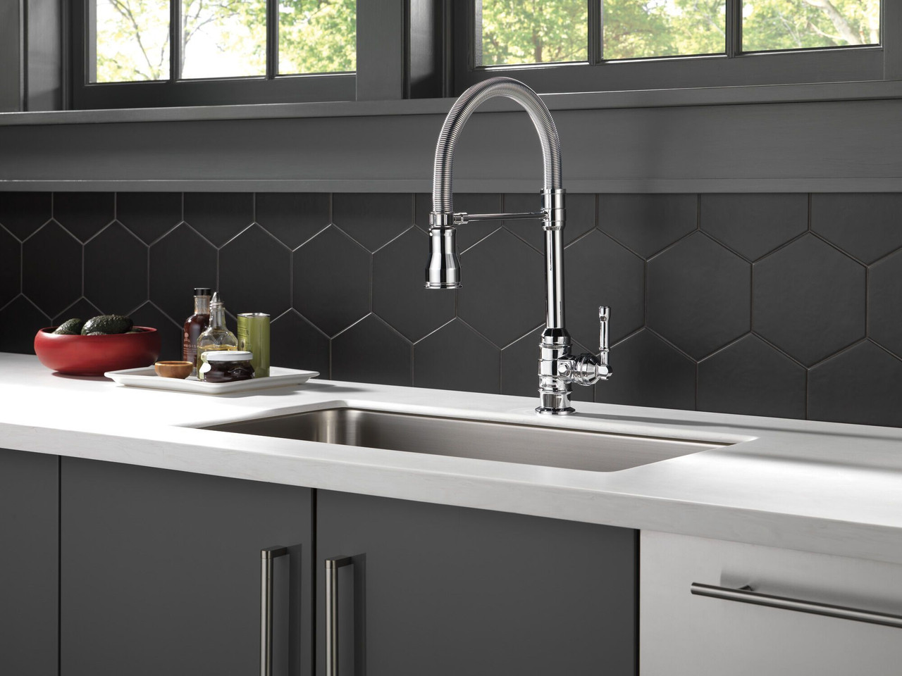 9690-DST Broderick Single Handle Pull Down Kitchen Faucet with Spring Spout, Chrome