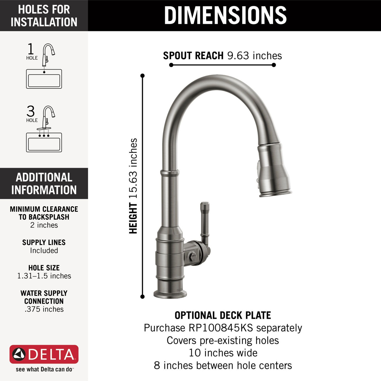 9190-KS-DST Broderick Single Handle Pull Down Kitchen Faucet, Black Stainless