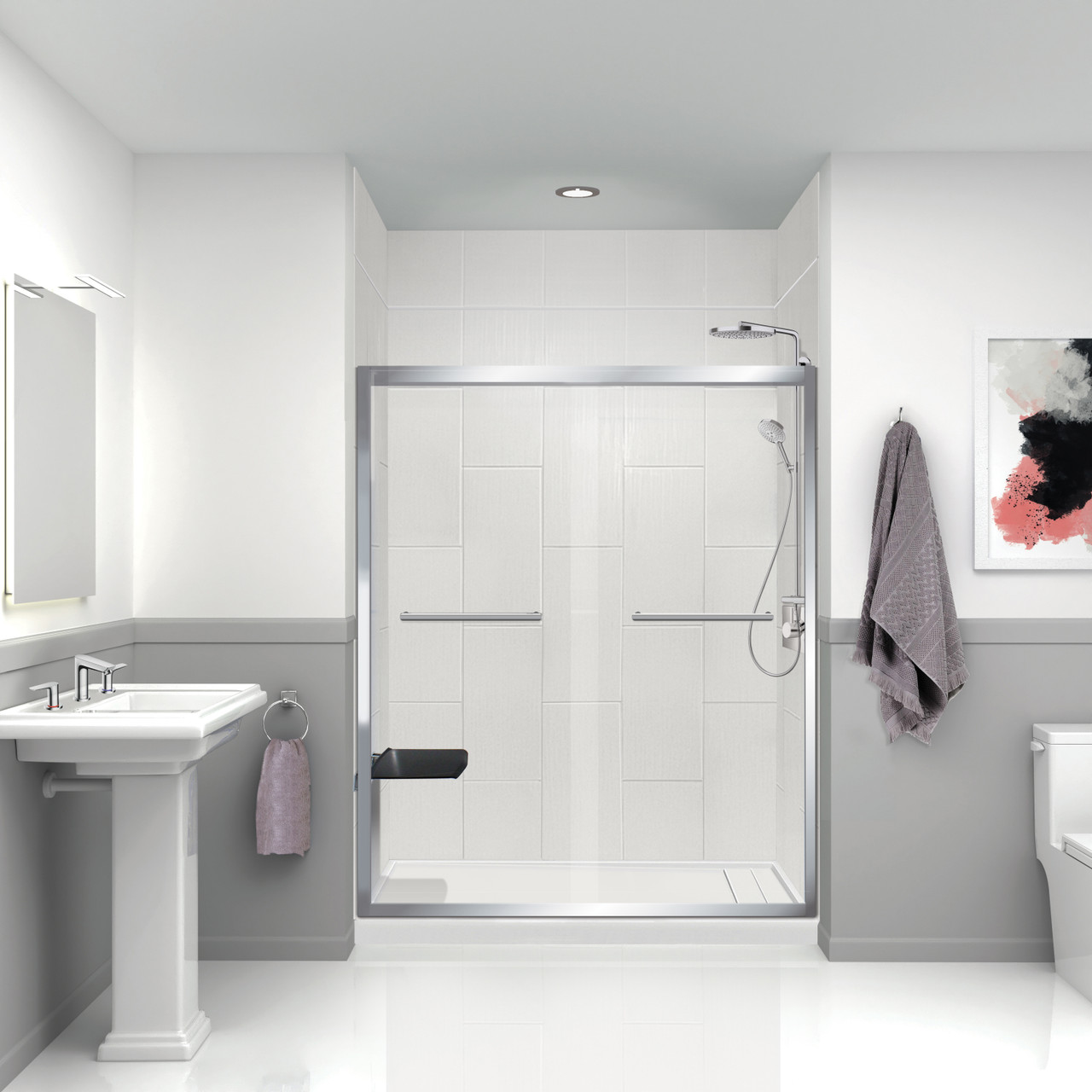 Prodigy PWKX60368412-231 60" x 36" x 96-in Glue to Wall 6-Piece Shower Wall Kit 12" x 24" Vertical Tile, in White