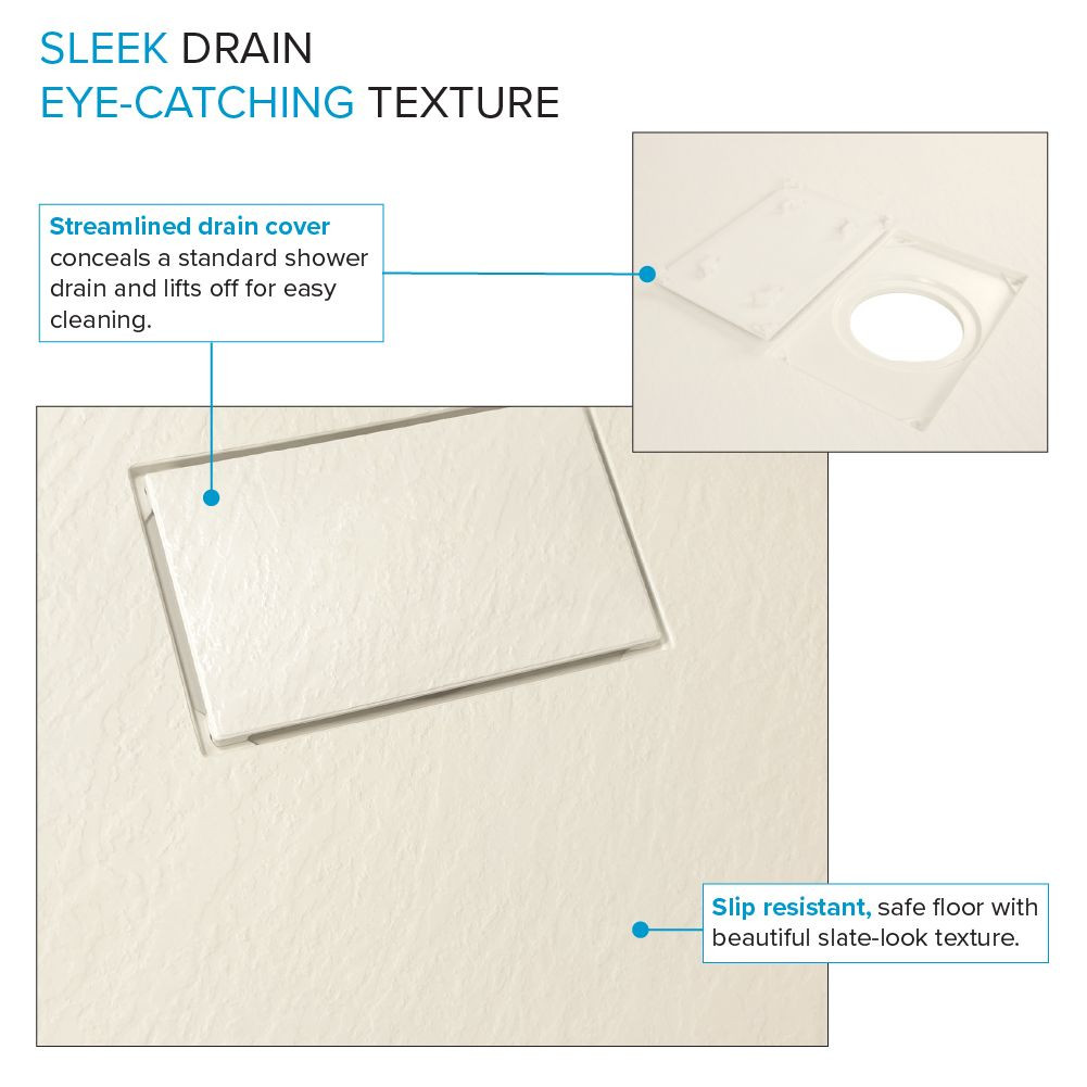 FZSTR6336-32 Trimslate 63-in x 36-in Tub Replacement Shower Base with Adjustable Single Threshold and End Drain, Cameo