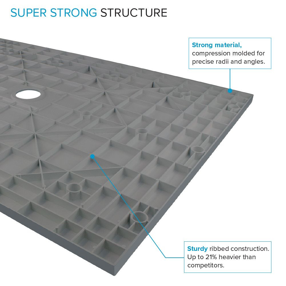 FZSTR6332-40 Trimslate 63-in x 32-in Tub Replacement Shower Base with Adjustable Single Threshold and End Drain, Dark Grey