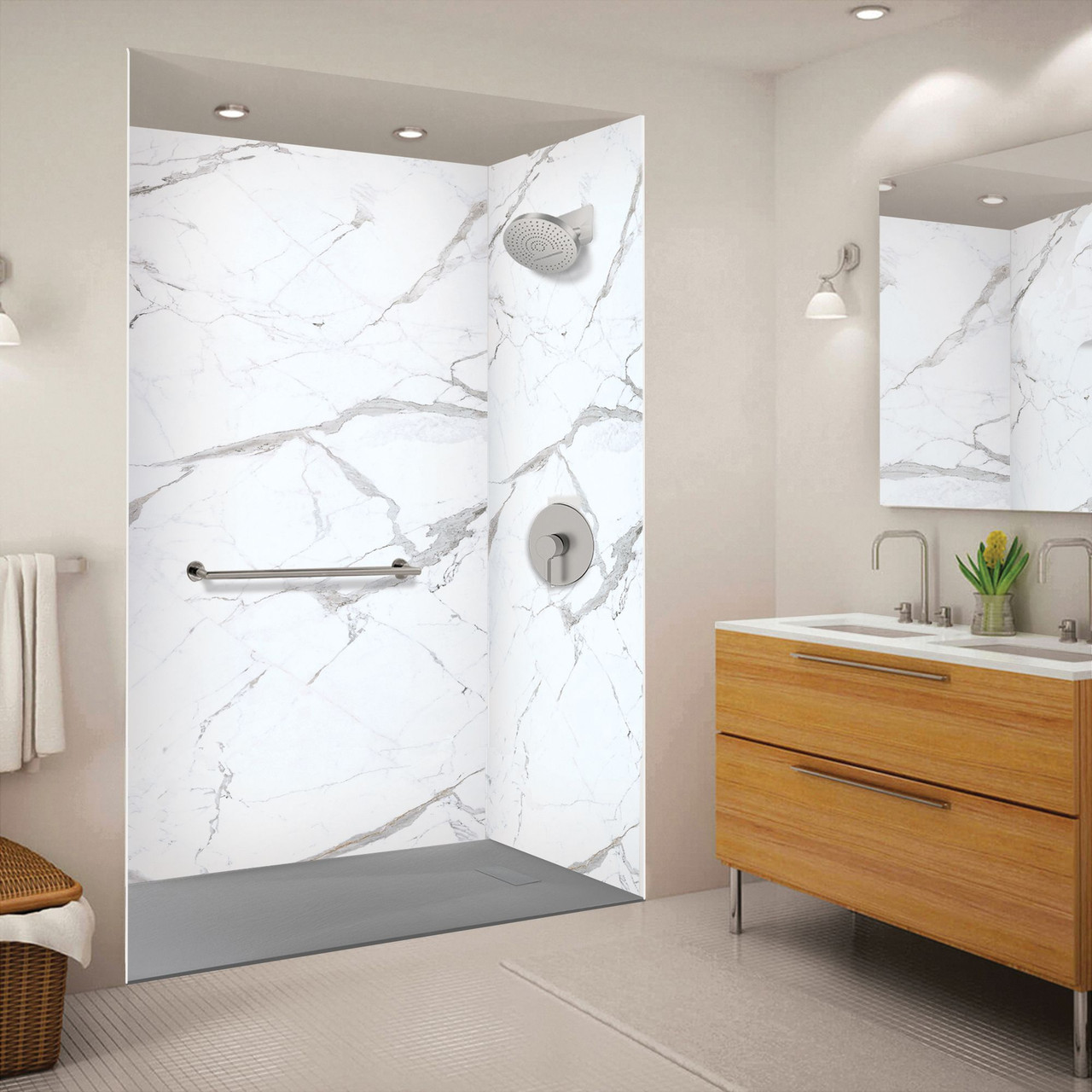 FZSR6032-40 Trimslate 60-in x 32-in Zero Threshold Tub Replacement Shower Base with End Drain, Dark Grey