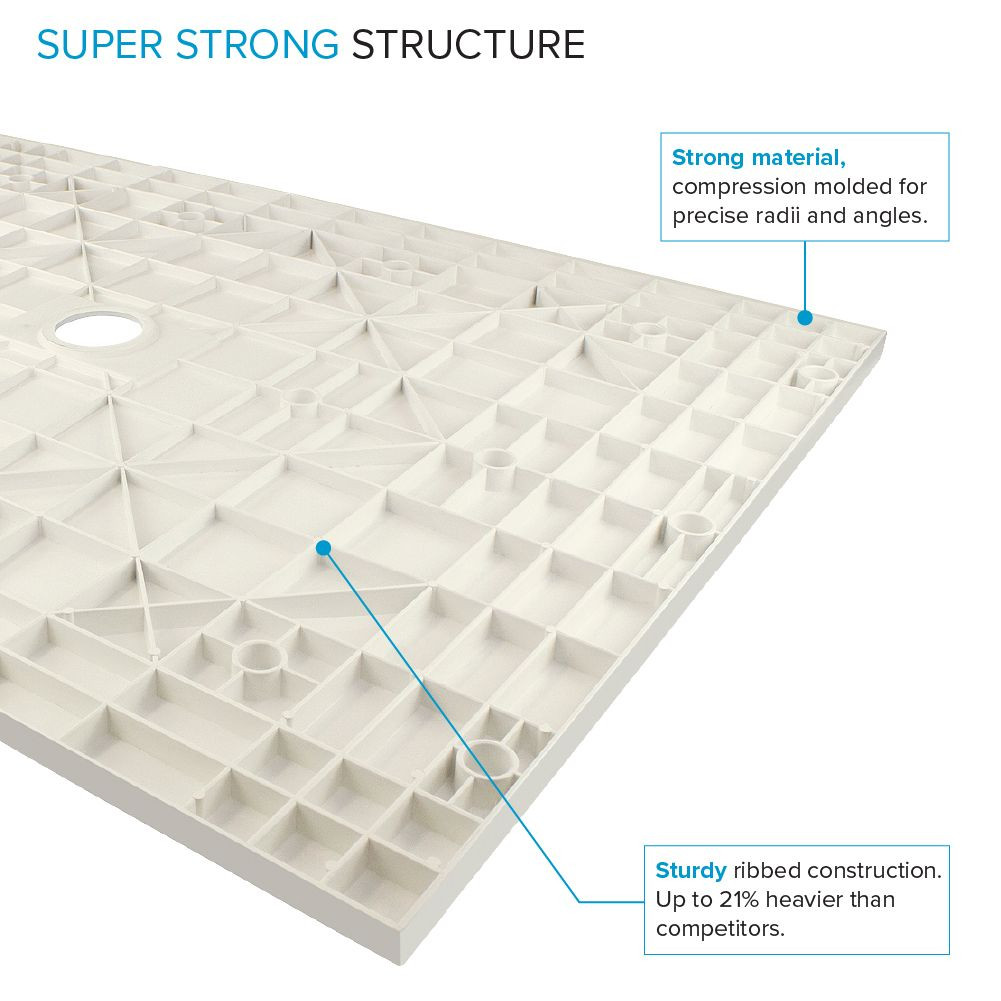 FZSDT7248C-32 Trimslate 72-in x 48-in Shower Base with Adjustable Double Threshold and Center Drain, Cameo