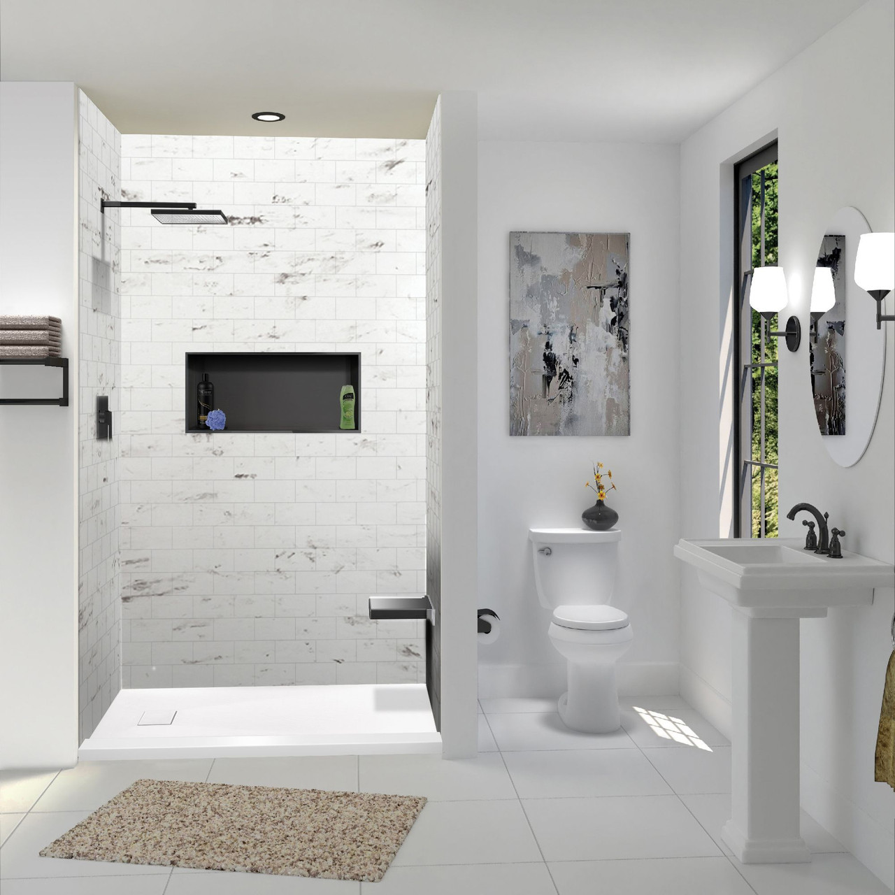 Transolid FZST6336-31 Trimslate 63-in x 36-in Shower Base with Adjustable Single Threshold and End Drain, White