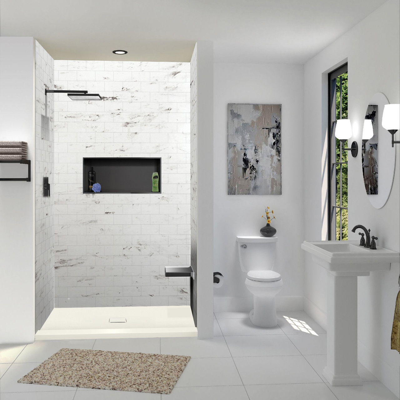 Transolid FZST5140C-32 Trimslate 51-in x 40-in Shower Base with Adjustable Single Threshold and Center Drain, Cameo