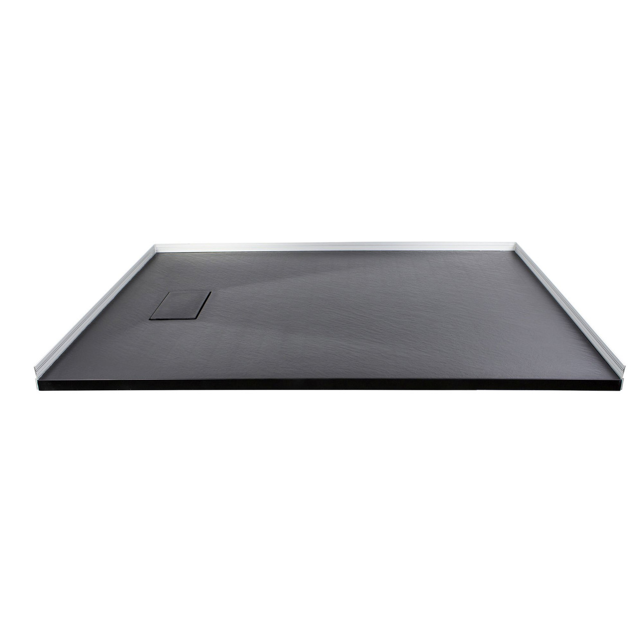 Transolid FZSR6332-09 Trimslate 63-in x 32-in Zero Threshold Tub Replacement Shower Base with End Drain, Black