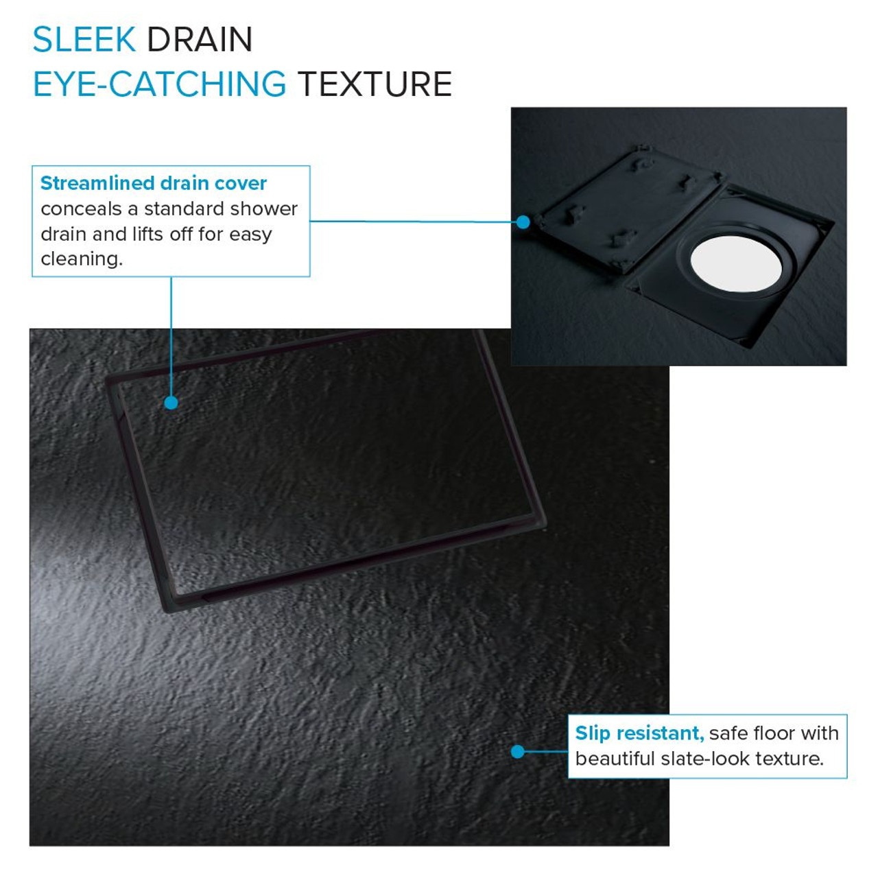 Transolid FZSR6332-09 Trimslate 63-in x 32-in Zero Threshold Tub Replacement Shower Base with End Drain, Black