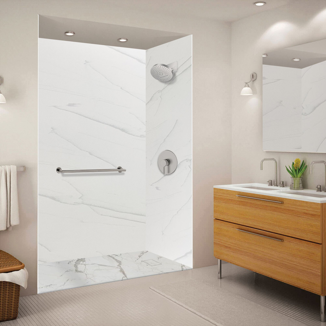 FZSP6036-60 Trimslate Plus 60-in x 36-in Zero Threshold Tub Replacement Shower Base with End Drain, Calcite