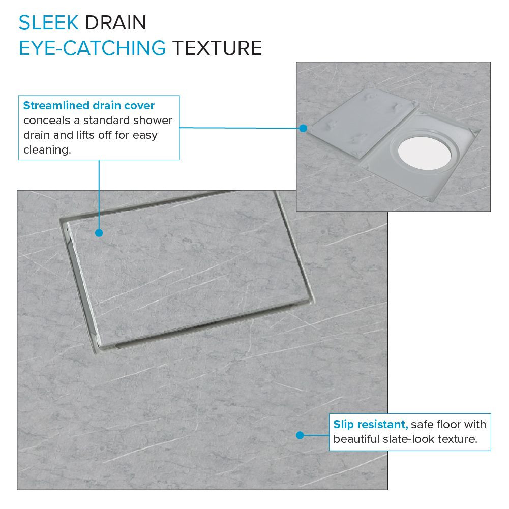 FZSP6036-59 Trimslate Plus 60-in x 36-in Zero Threshold Tub Replacement Shower Base with End Drain, Ashy Grey