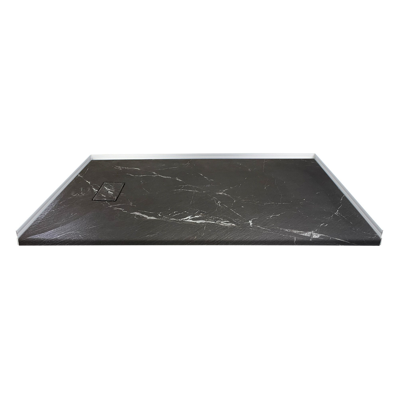 Transolid FZSP6032-61 Trimslate Plus 60-in x 32-in Zero Threshold Tub Replacement Shower Base with End Drain, Sterling Black