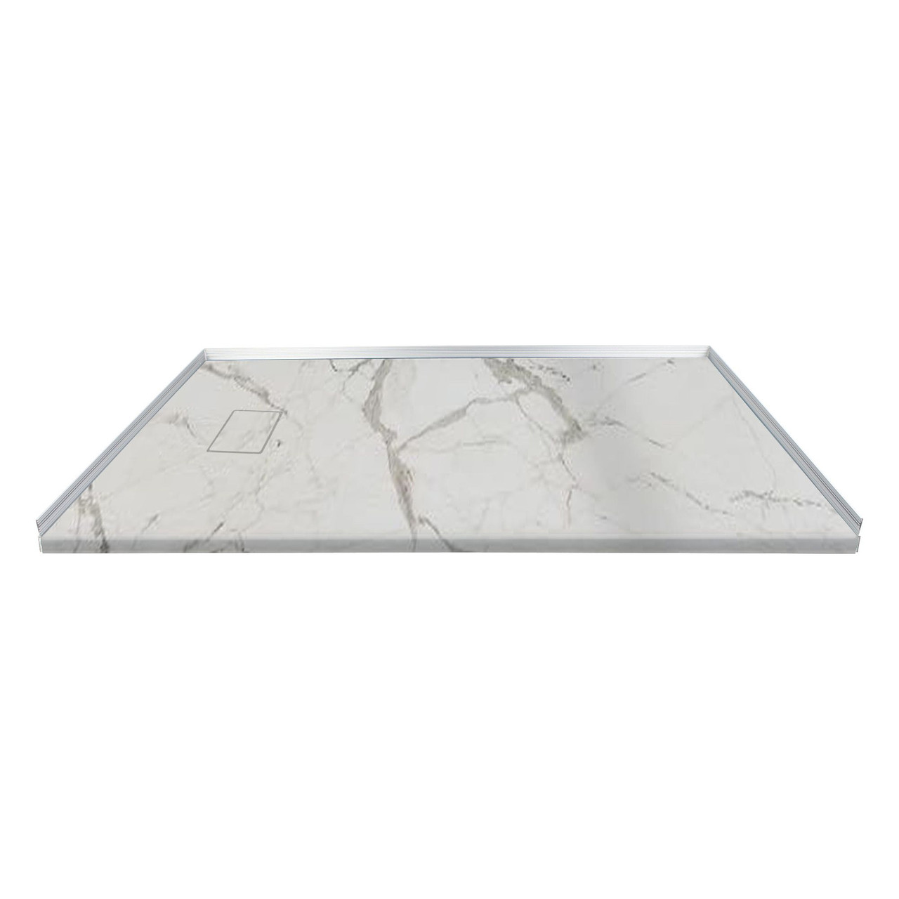 Transolid FZSP6032-60 Trimslate Plus 60-in x 32-in Zero Threshold Tub Replacement Shower Base with End Drain, Calcite
