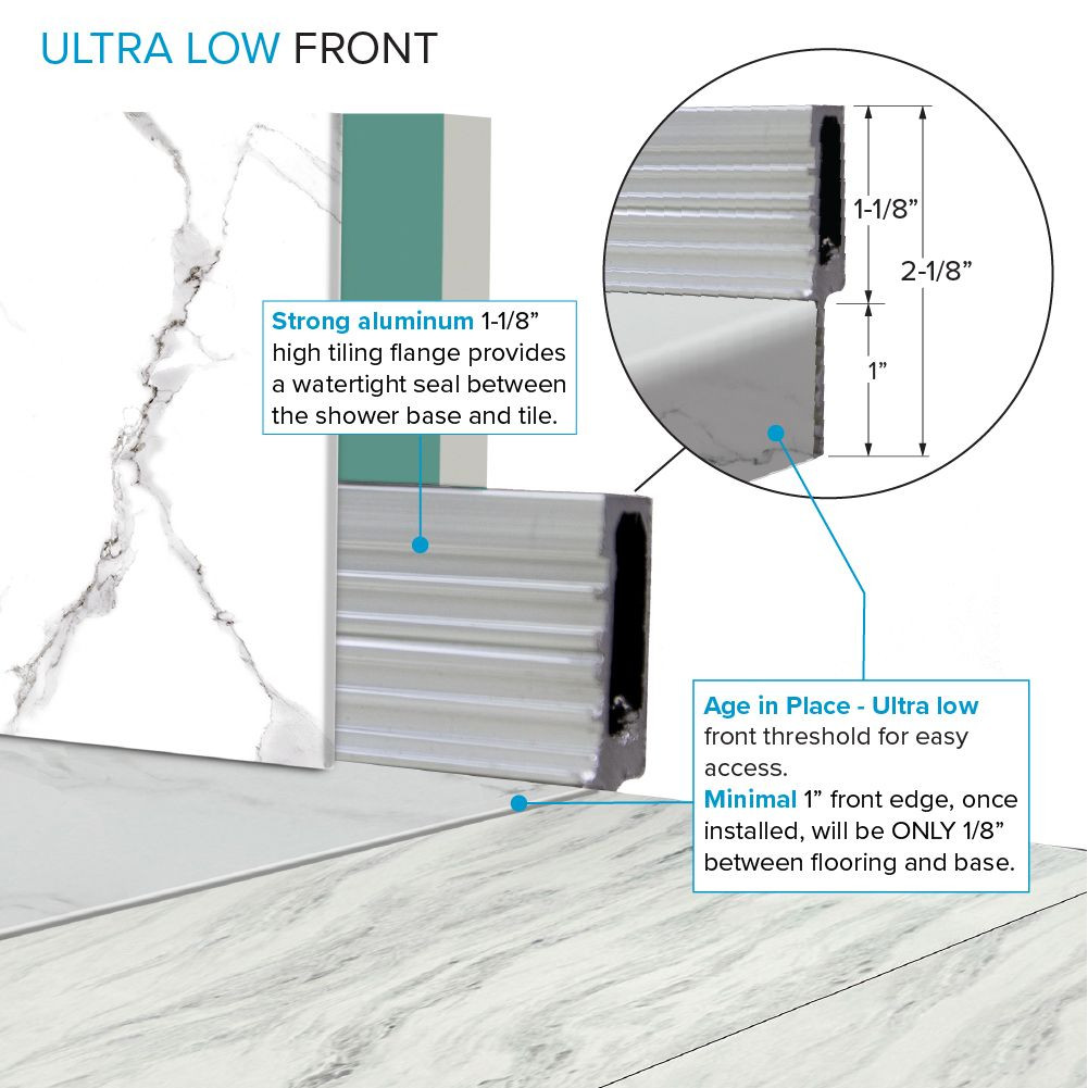FZSP6032-60 Trimslate Plus 60-in x 32-in Zero Threshold Tub Replacement Shower Base with End Drain, Calcite