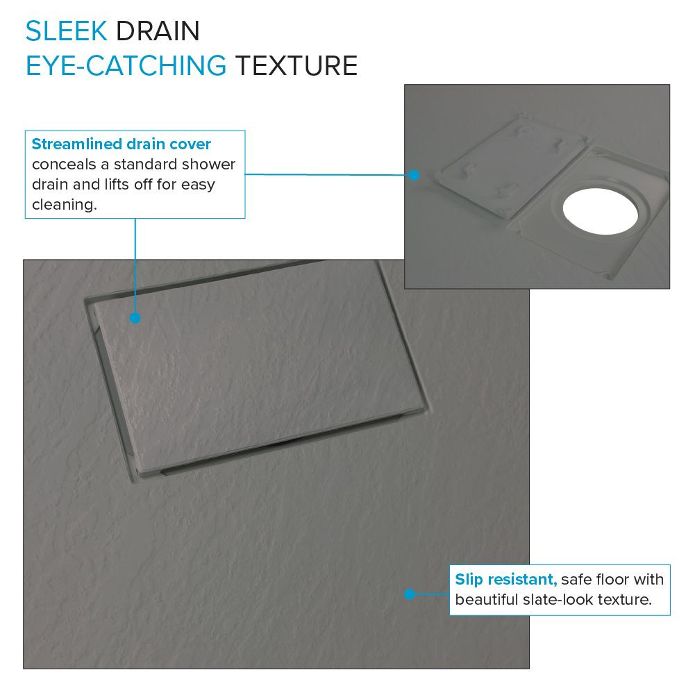 FZSDTR6336-40 Trimslate 63-in x 36-in Tub Replacement Shower Base with Adjustable Double Threshold and End Drain, Dark Grey