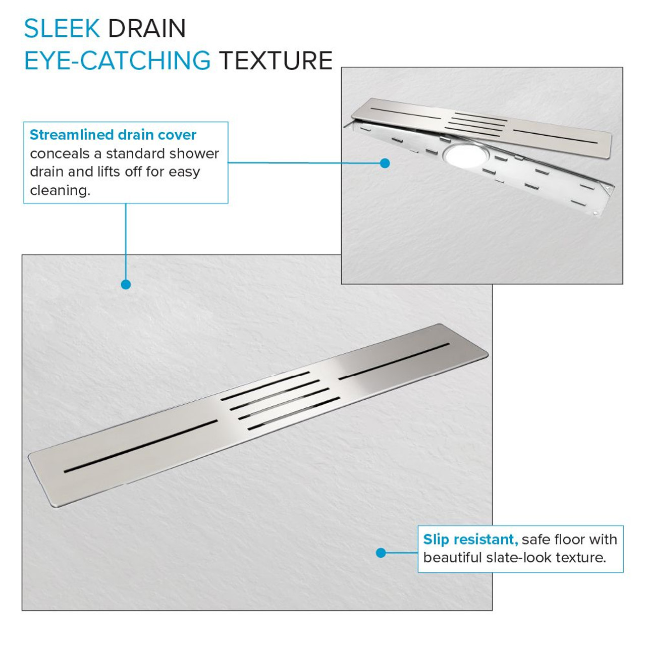 Transolid FZSDT6048C-31 Trimslate 60-in x 48-in Shower Base with Adjustable Double Threshold and Center Drain, White
