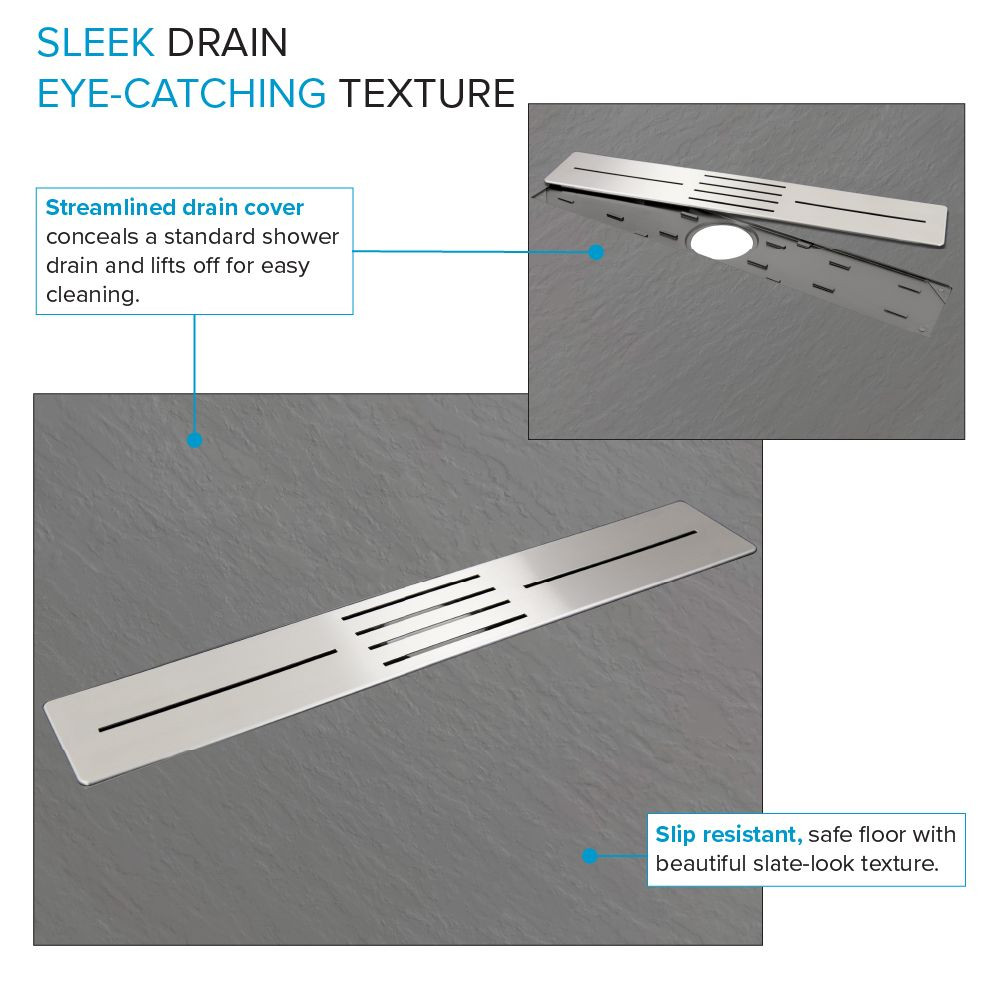 FZS7242C-40 Trimslate 72-in x 42-in Zero Threshold Shower Base with Center Drain, Dark Grey