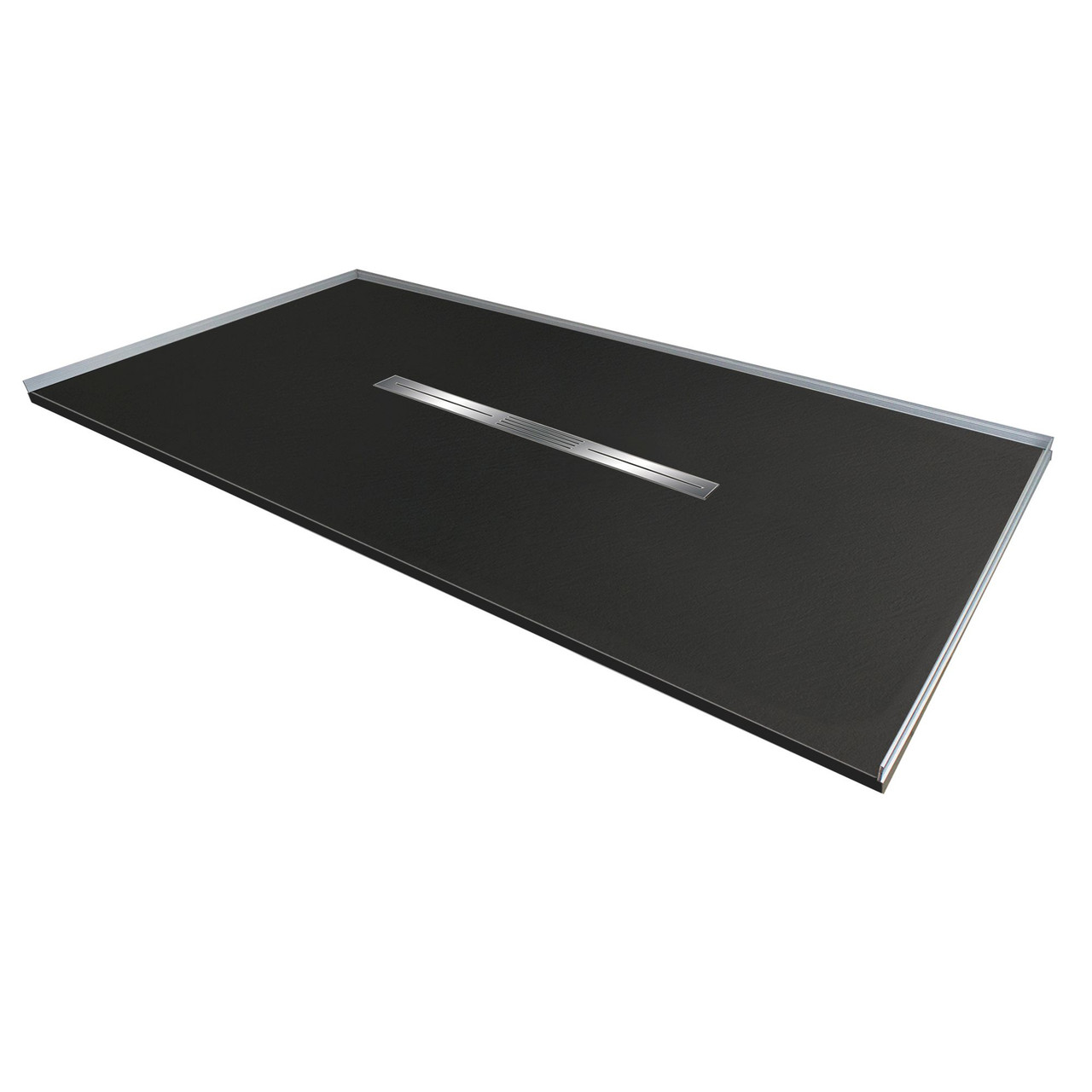 Transolid FZS7236C-09 Trimslate 72-in x 36-in Zero Threshold Shower Base with Center Drain, Black