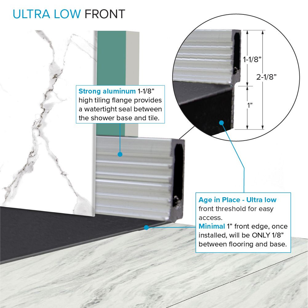 FZS6736-09 Trimslate 67-in x 36-in Zero Threshold Shower Base with End Drain, Black