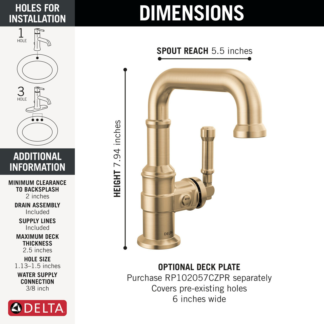 Delta 584SH-CZ-PR-DST Broderick 7.13-in x 2.00-in x 7.94-in Single Handle Bathroom Faucet, Lumicoat Champagne Bronze