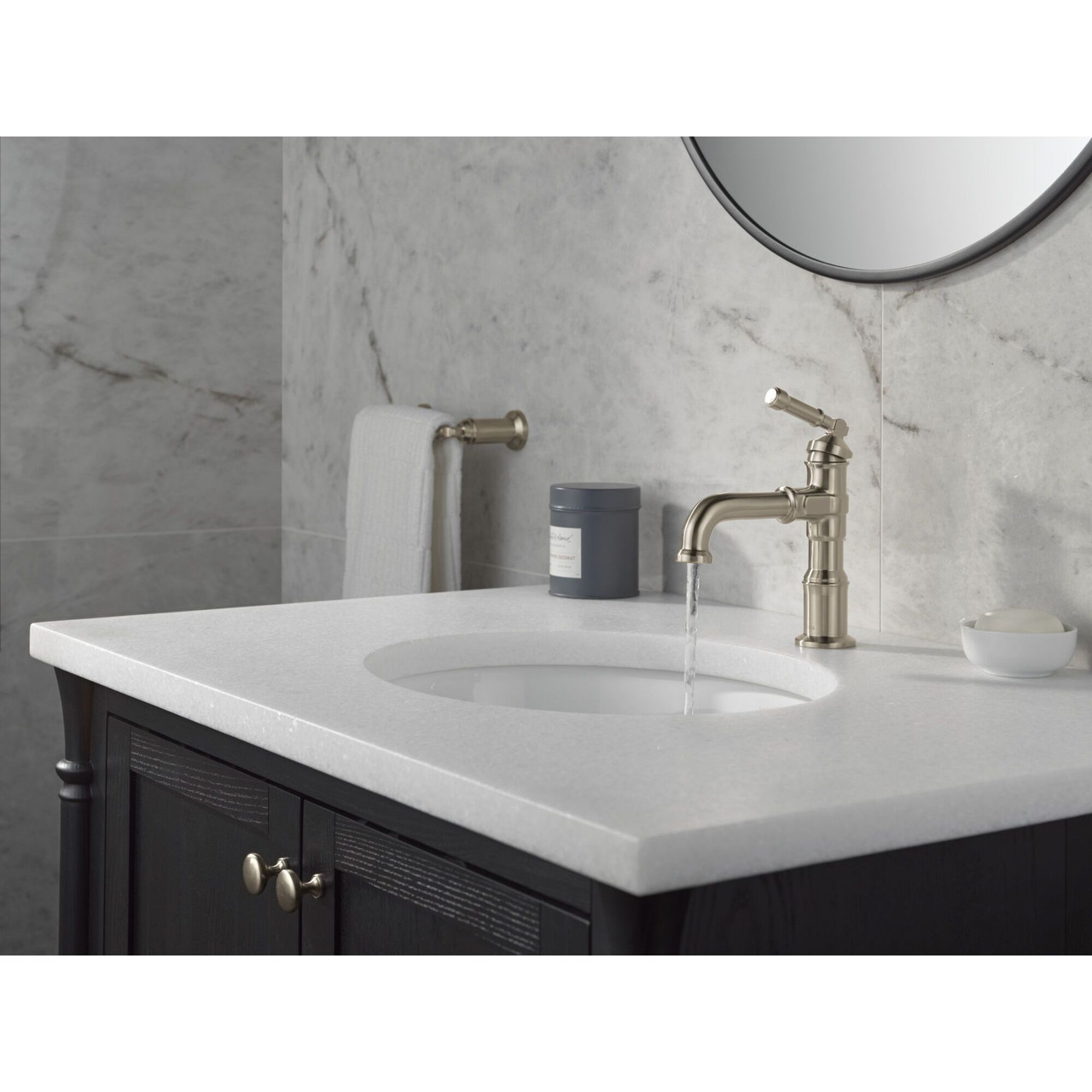 Delta 584-SS-PR-DST Broderick 7.13-in x 2.00-in x 7.56-in Single Handle Bathroom Faucet, Lumicoat Stainless