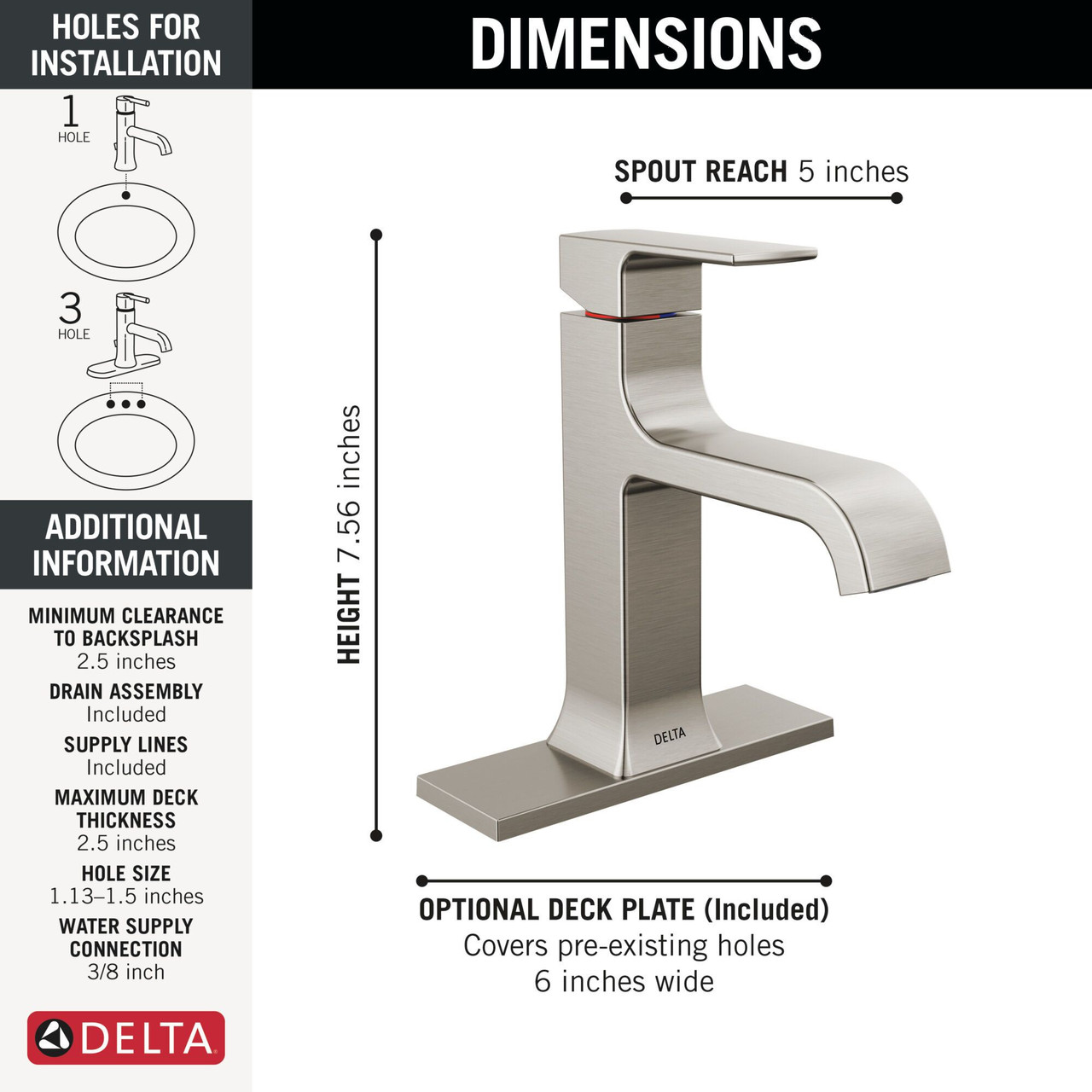 Delta 539-SSMPU-DST Velum 6.25-in x 6.00-in x 7.56-in Single Handle Bathroom Faucet, Stainless