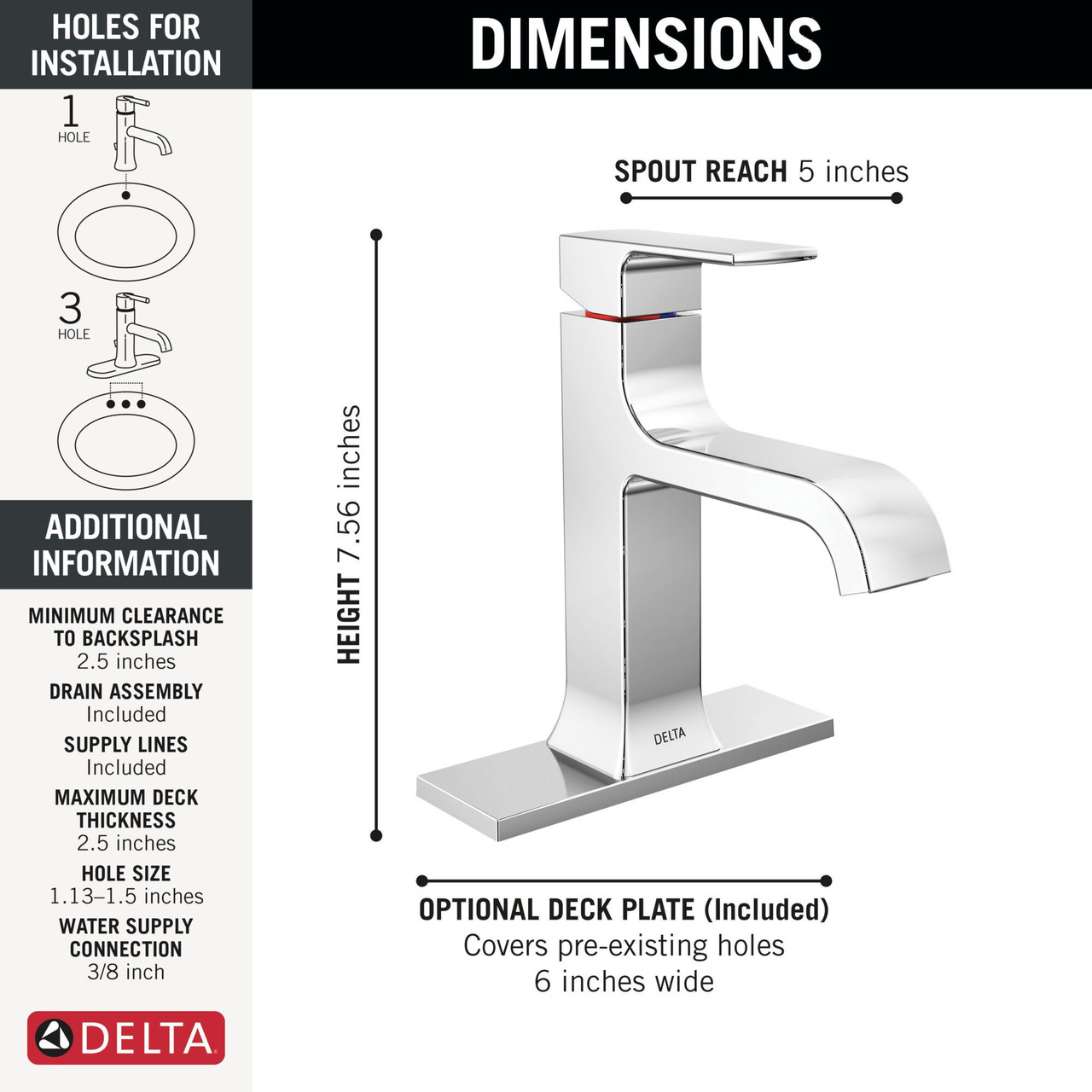 Delta 539-MPU-DST Velum 6.25-in x 6.00-in x 7.56-in Single Handle Bathroom Faucet, Chrome