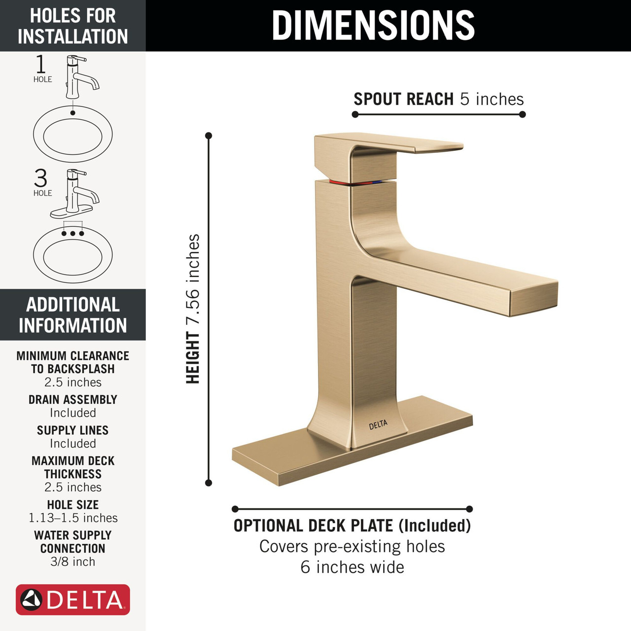 Delta 537-CZMPU-DST Velum 6.50-in x 6.00-in x 7.56-in Single Handle Bathroom Faucet, Champagne Bronze