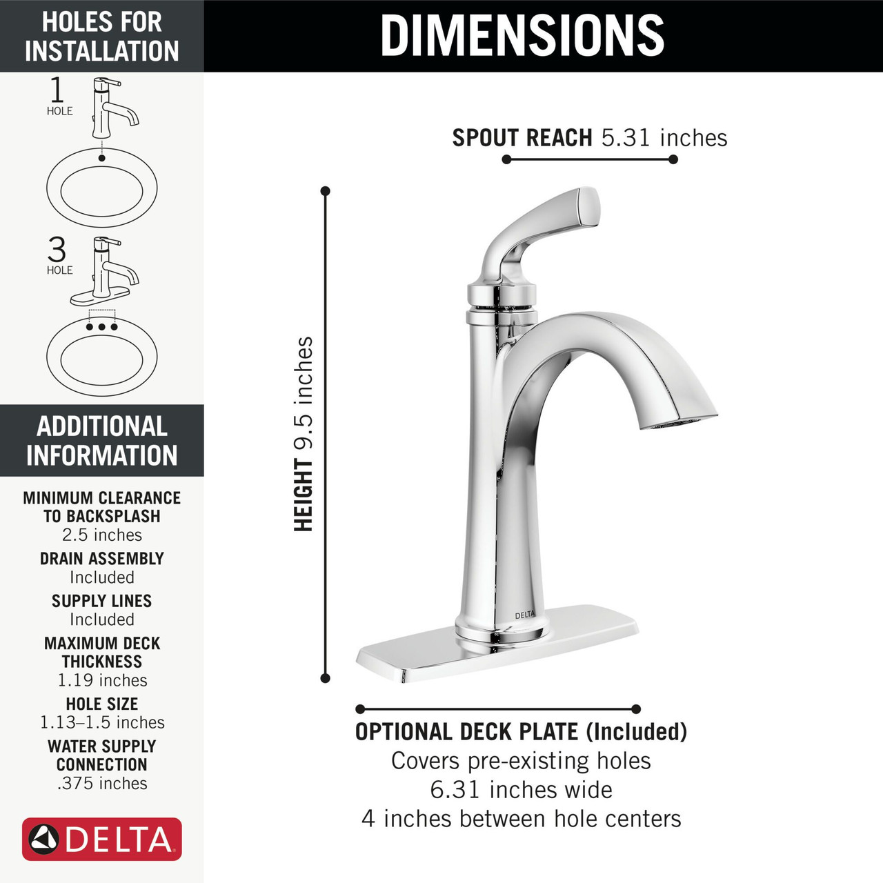 Delta 15864LF Geist 7.25-in x 6.31-in x 9.50-in Single Handle Bathroom Faucet, Chrome