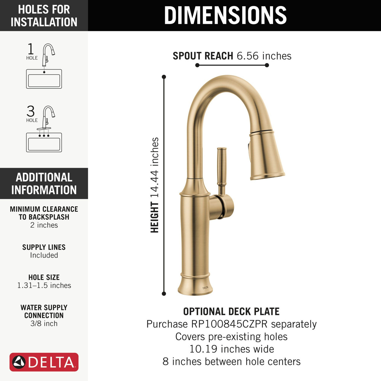 9984-CZ-PR-DST Renaldi 8.81-in x 2.81-in x 14.44-in Single-Handle Pull-Down Bar and Prep Faucet, Lumicoat Champagne Bronze