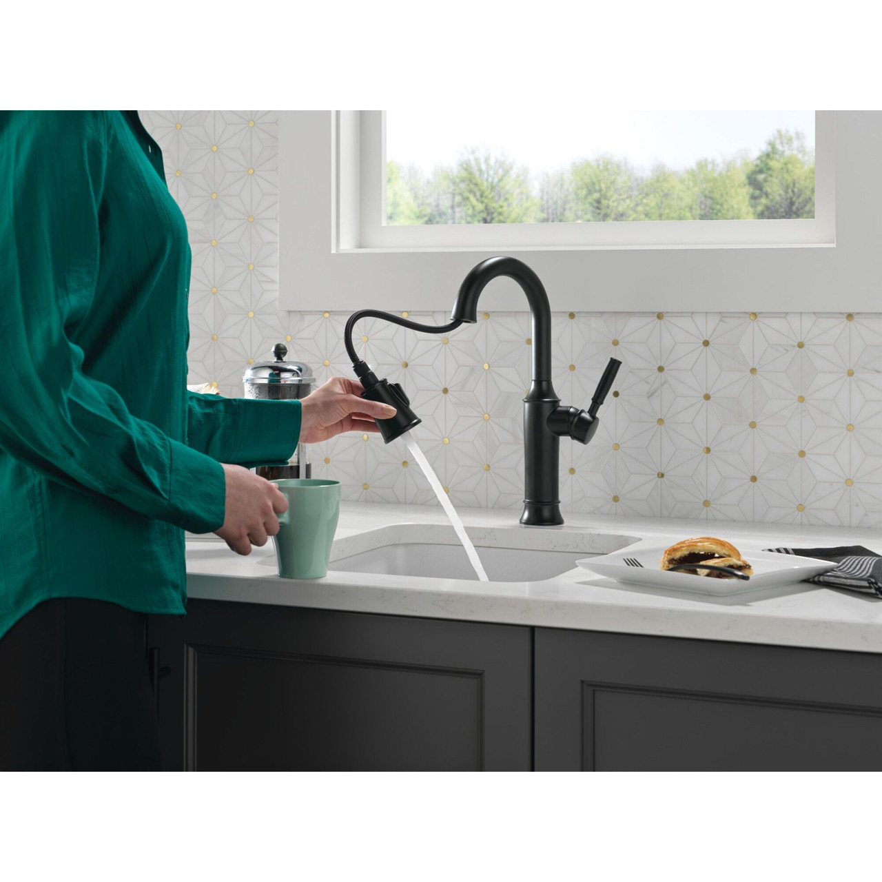 9984-BL-DST Renaldi 8.81-in x 2.81-in x 14.44-in Single-Handle Pull-Down Bar and Prep Faucet, Matte Black