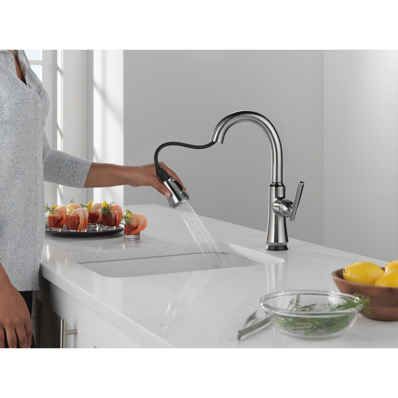 9979TL-AR-DST Coranto 9.06-in x 4.63-in x 14.38-in Touch2O Bar and Prep Faucet with Touchless Technology, Arctic Stainless