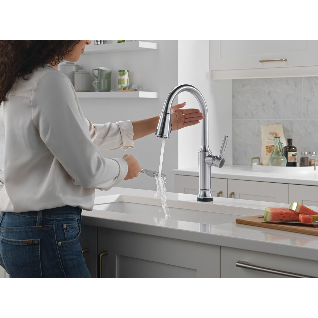9184TL-AR-PR-DST Renaldi 11.56-in x 2.81-in x 17.00-in Touch2O Kitchen Faucet with Touchless Technology, Lumicoat Arctic Stainless