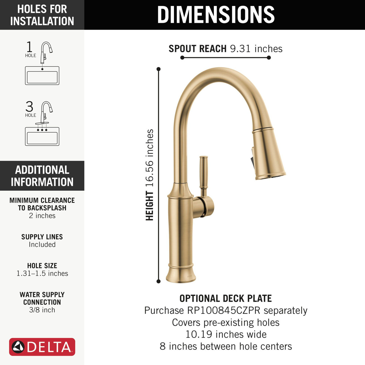 9184-CZ-PR-DST Renaldi 11.56-in x 2.81-in x 16.56-in Single-Handle Pull-Down Kitchen Faucet, Lumicoat Champagne Bronze