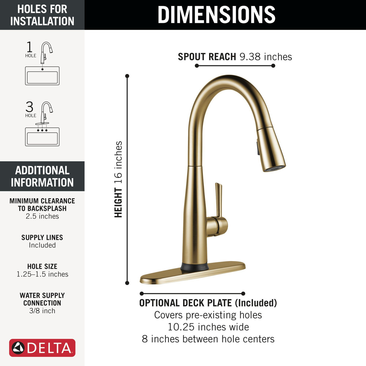9113T-CZ-DST Essa 1.25-in x 10.75-in x 16.00-in Single-Handle Pull-Down Kitchen Faucet with Touch2O Technology, Champagne Bronze