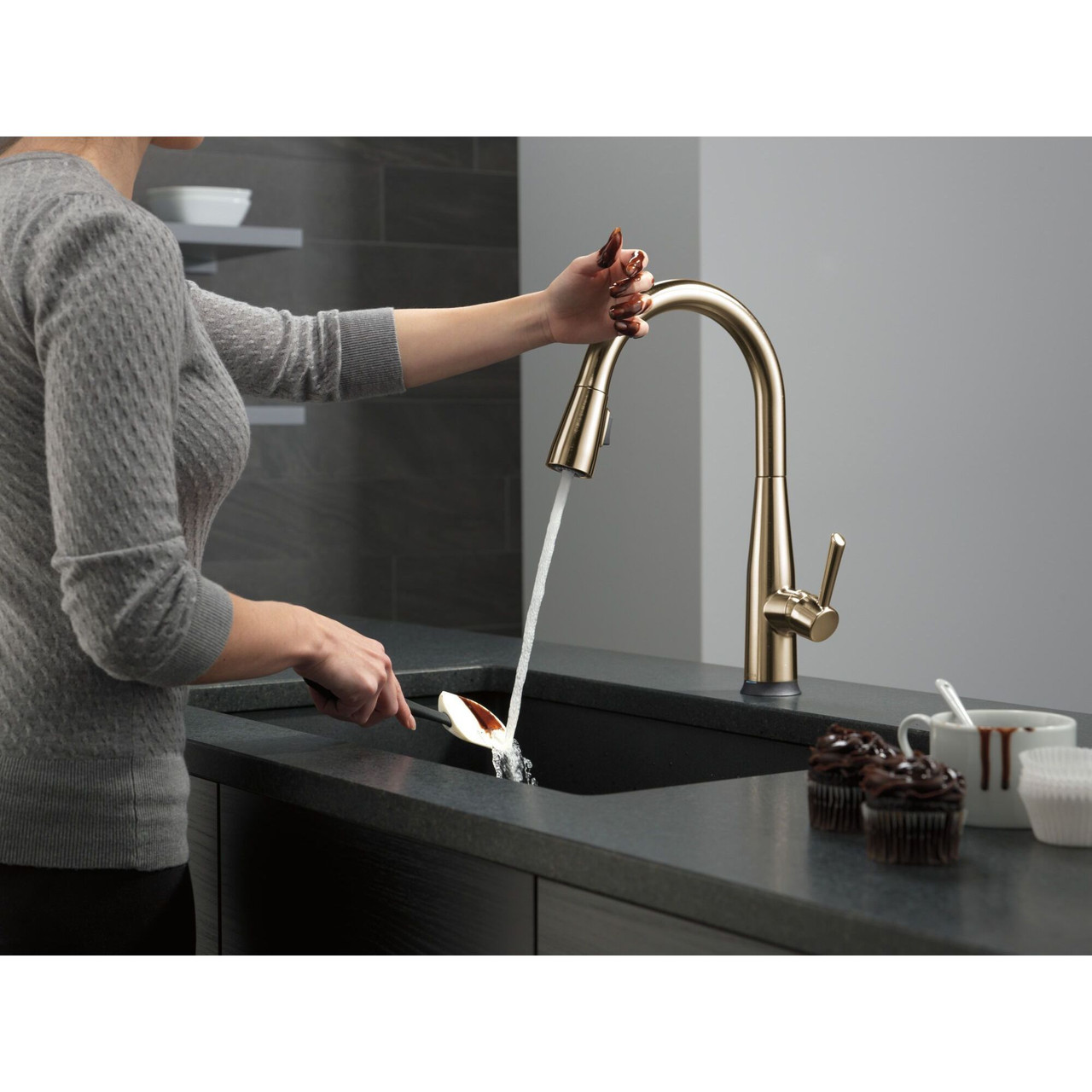9113T-CZ-DST Essa 1.25-in x 10.75-in x 16.00-in Single-Handle Pull-Down Kitchen Faucet with Touch2O Technology, Champagne Bronze