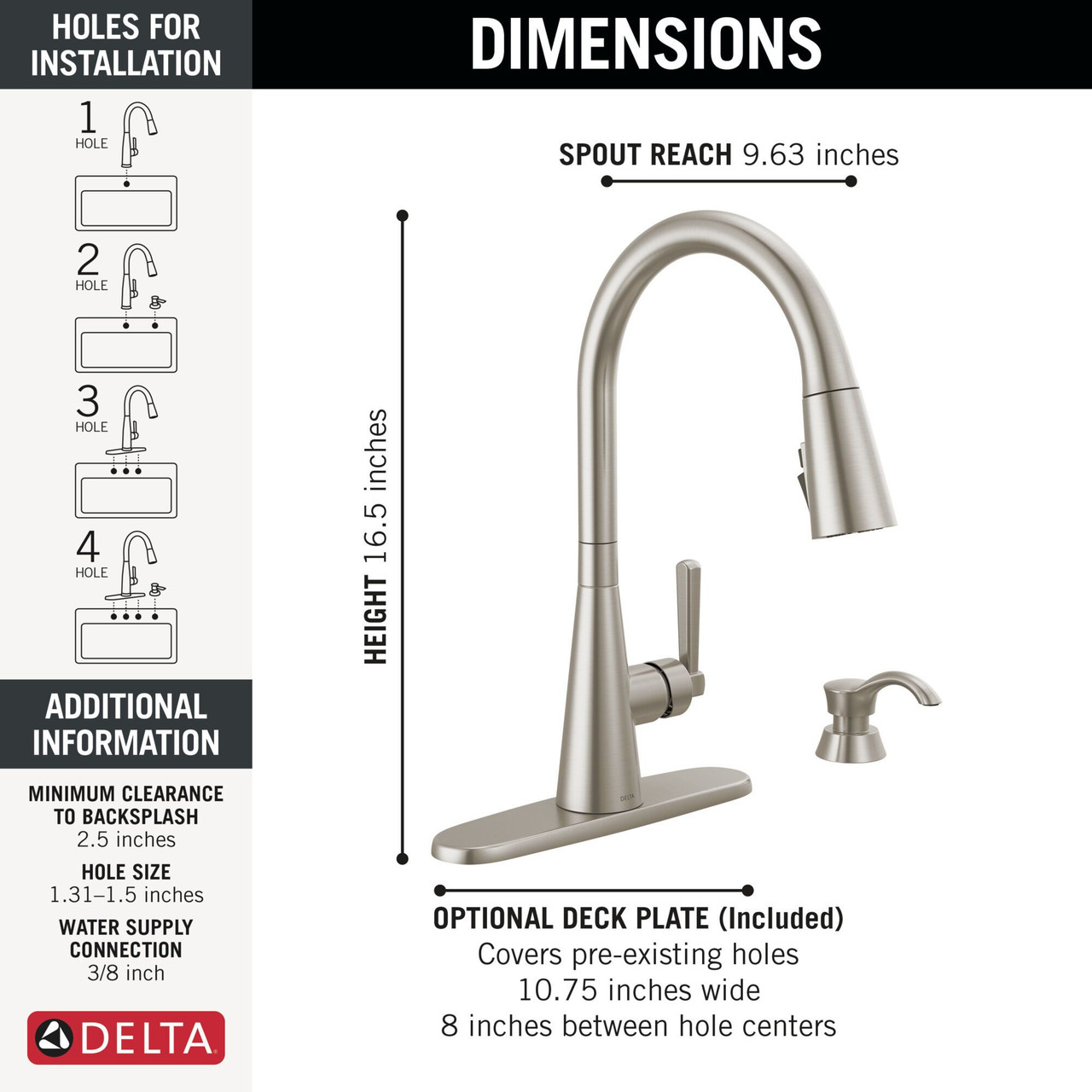 Delta 19893Z-SPSD-DST Boyd 11.63-in x 10.75-in x 16.50-in Single-Handle Pull-Down Kitchen Faucet with Soap Dispenser and Shieldspray Technology, Spotshield Stainless