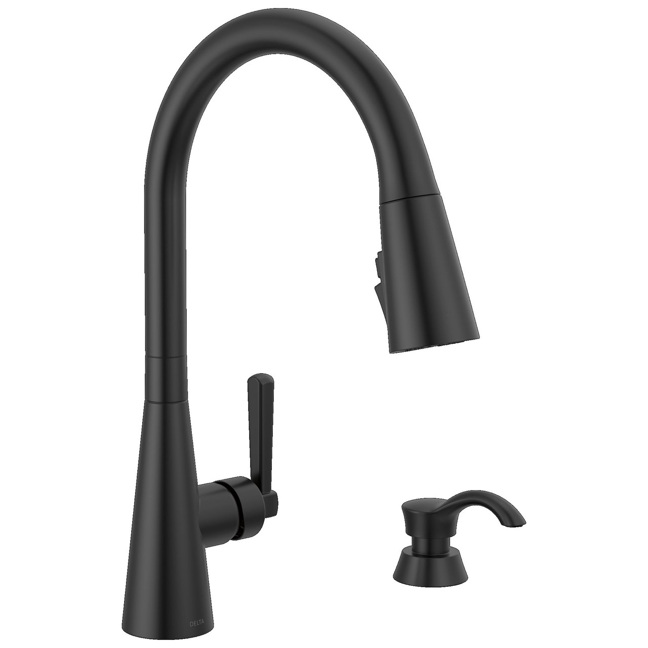 Delta 19893Z-BLSD-DST Boyd 11.63-in x 10.75-in x 16.50-in Single-Handle Pull-Down Kitchen Faucet with Soap Dispenser and Shieldspray Technology, Matte Black