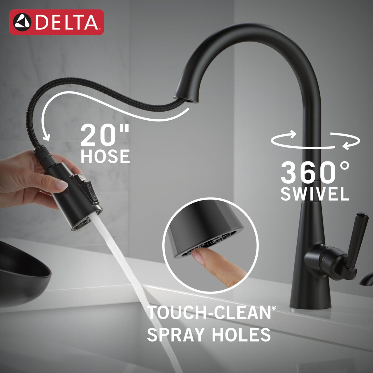 Delta 19893Z-BLSD-DST Boyd 11.63-in x 10.75-in x 16.50-in Single-Handle Pull-Down Kitchen Faucet with Soap Dispenser and Shieldspray Technology, Matte Black