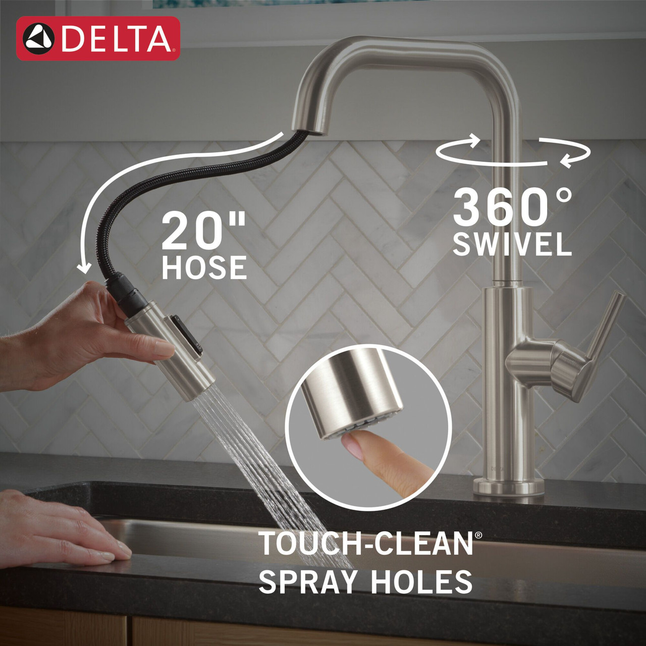 Delta 19868LF-SS Nicoli 11.06-in x 10.75-in x 15.75-in Single-Handle Pull-Down Kitchen Faucet, Stainless