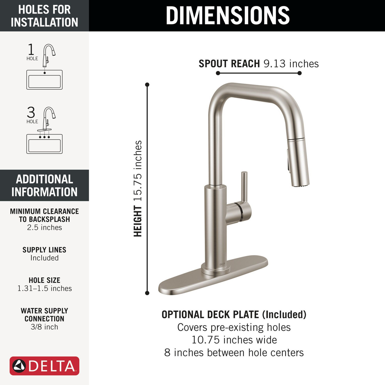 19868LF-SS Nicoli 11.06-in x 10.75-in x 15.75-in Single-Handle Pull-Down Kitchen Faucet, Stainless