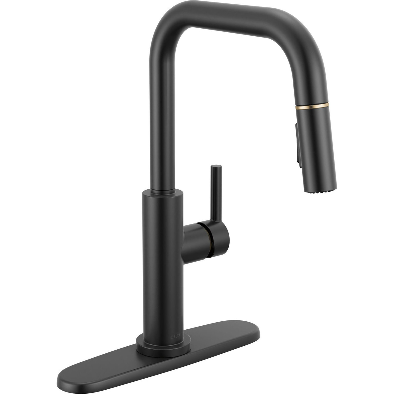 Delta 19868LF-GZ Nicoli 11.06-in x 10.75-in x 15.75-in Single-Handle Pull-Down Kitchen Faucet, Matte Black and Champagne Bronze