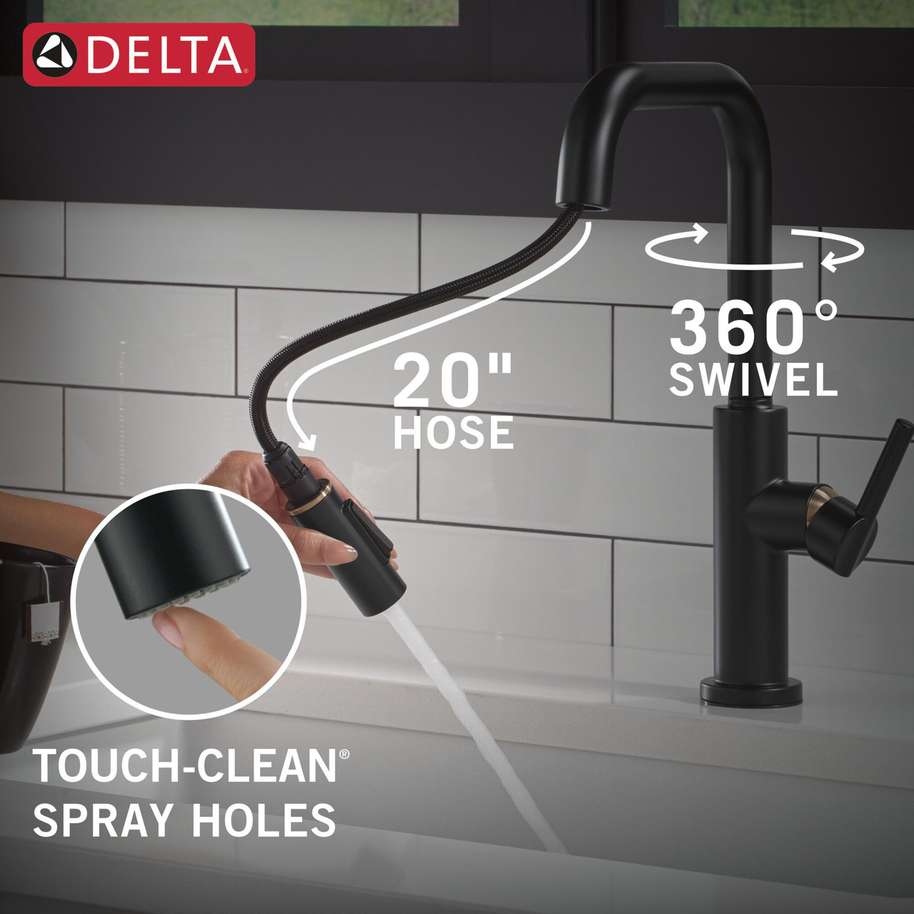 Delta 19868LF-GZ Nicoli 11.06-in x 10.75-in x 15.75-in Single-Handle Pull-Down Kitchen Faucet, Matte Black and Champagne Bronze